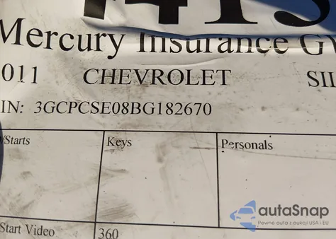 2011 Chevrolet Silverado 1500 Lt из США, поврежденный, VIN 3GCPCSE08BG182670